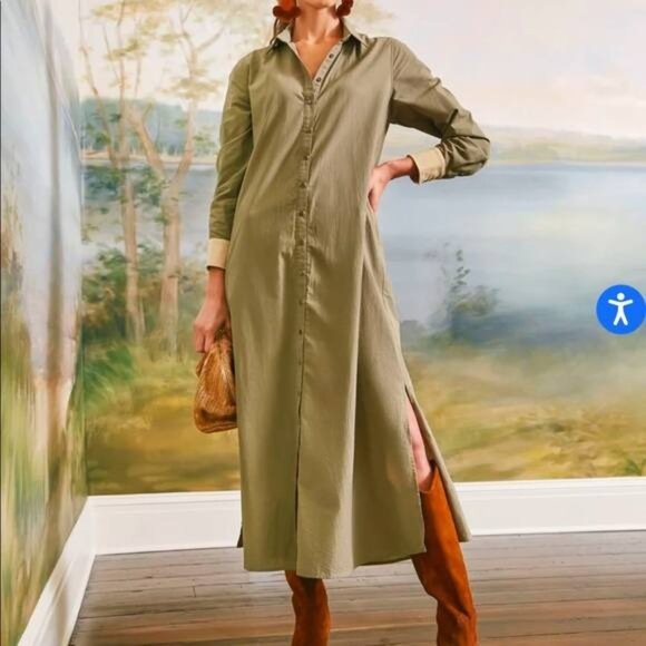 Tuckernuck Dresses & Skirts - Tuckernuck Shiver Shirt Dress Midi Length Button Front Women's Army Green XXXL